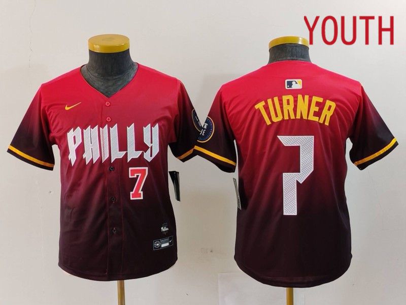 Youth Philadelphia Phillies #7 Turner Red City Edition 2024 Nike MLB Jersey style 3